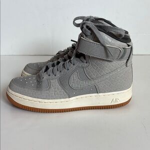 Nike AF1 Hi Premium croc embossed gray high top sneaker lace up velcro ankle